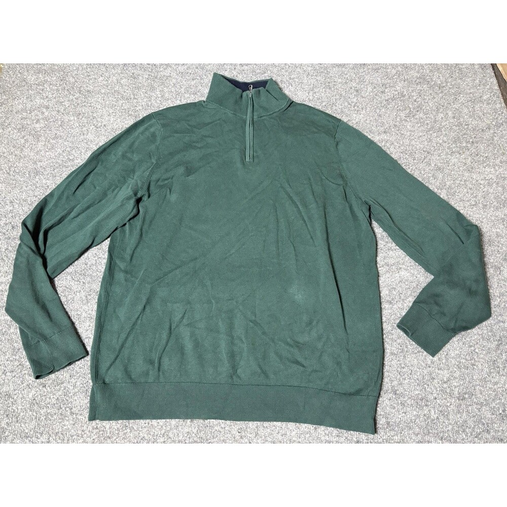 Lands' End Sweater Mens LT Green Supima Cotton 1/4 Zip Mock Neck Knit Pullover